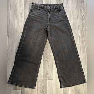 American Eagle Outfitters Black High-Rise Wide Leg Jeans - Size 14 Regular